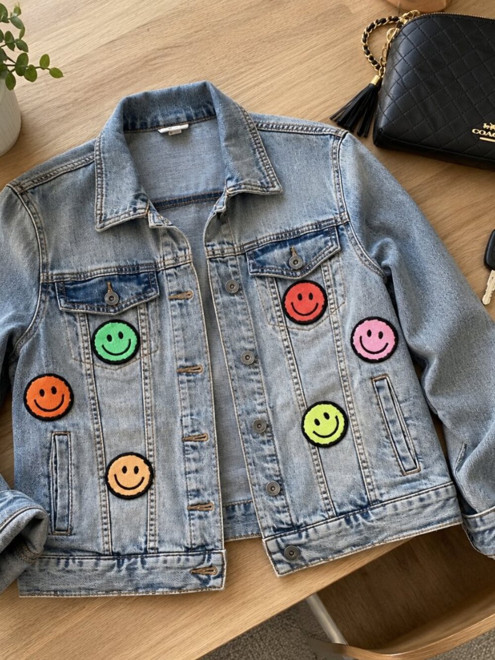 Merona Blue Denim Smiley Patch Jacket